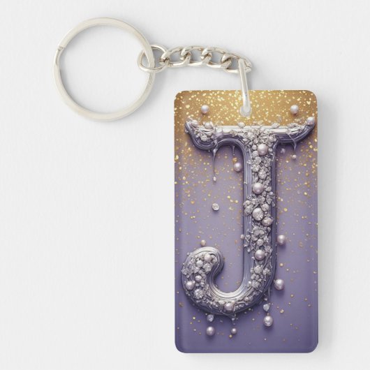 Luxe Sierlijke Letter J Monogram in Edelstenen Sleutelhanger (Voorkant)