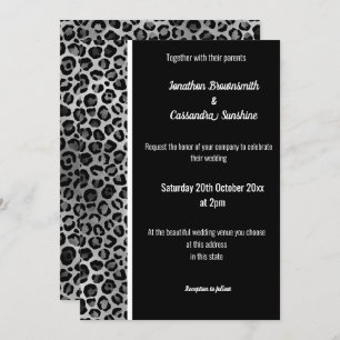 LUXE SILVER BLACK ANIMAAL PRINT TRIM INVITATIONS KAART