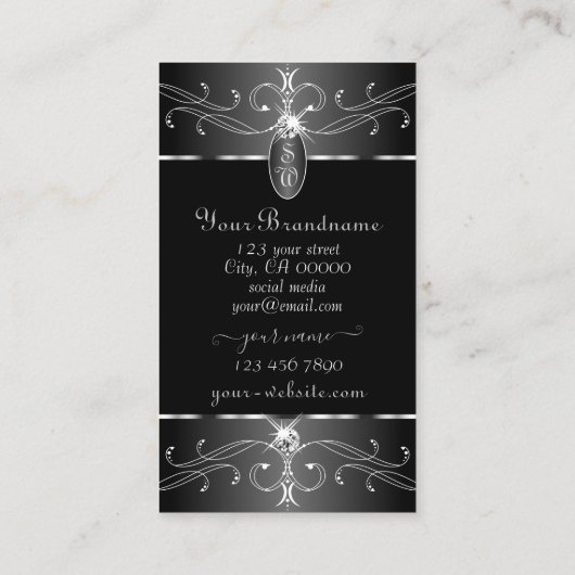Luxe Silver Black Witte  Ornamenten Initialen Visitekaartje (Achterkant)