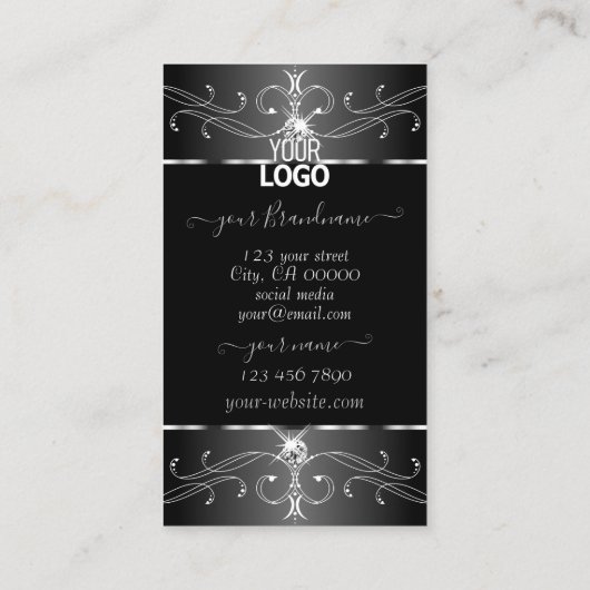 Luxe Silver Black Witte  Ornamenten met Logo Visitekaartje (Achterkant)