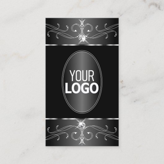 Luxe Silver Black Witte  Ornamenten met Logo Visitekaartje (Voorkant)