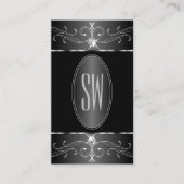 Luxe Silver Black Witte  Ornamenten Monogram Visitekaartje (Voorkant)