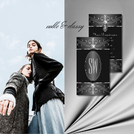 Luxe Silver Black Witte  Ornamenten Monogram Visitekaartje
