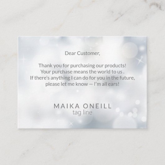 Luxe Silver Bokeh dank u voor uw aankoop Visitekaartje (Voorkant)