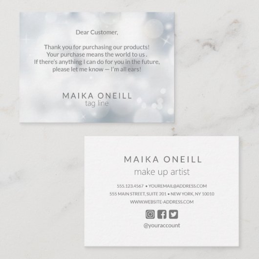 Luxe Silver Bokeh dank u voor uw aankoop Visitekaartje (Voorkant / Achterkant)