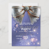 Luxe  Silver Bow op Paarse Quinceañera Kaart (Voorkant)