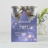 Luxe  Silver Bow op Paarse Quinceañera Kaart (Staand voorkant)