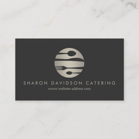 Luxe Silver Catering Logo Restaurant Donkergrijs Visitekaartje (Voorkant)