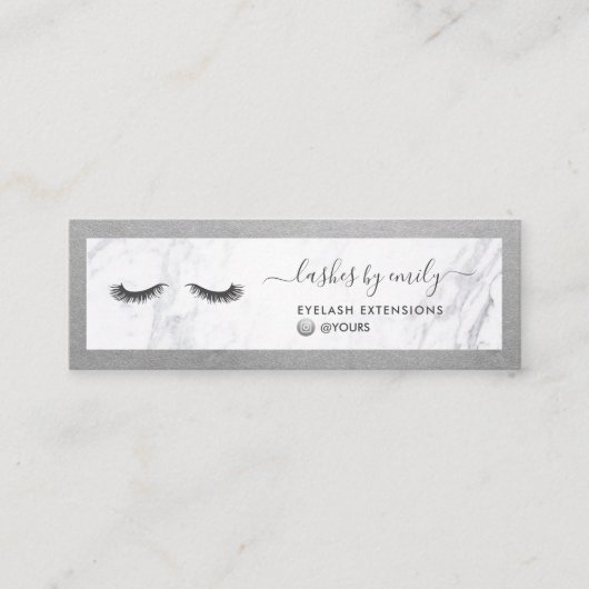 Luxe Silver en Marble Eyelash Beauty Specialist Mini Visitekaartje (Voorkant)