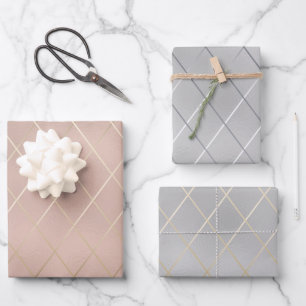 Luxe Silver en Roos Gold met stijlvolle diagonale  Inpakpapier Vel