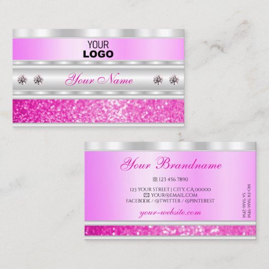 Luxe Silver en Roze mousserende glitter met Logo Visitekaartje (Voorkant / Achterkant)
