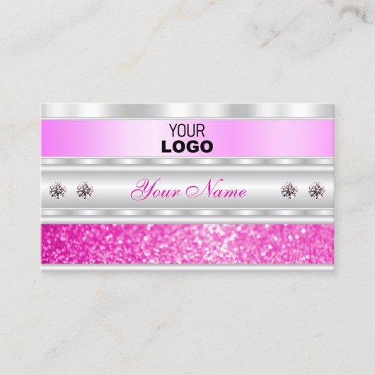 Luxe Silver en Roze mousserende glitter met Logo Visitekaartje (Voorkant)