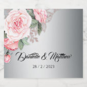 Luxe Silver en Roze Rose Bouquet Wedding Sparkling Wijnetiket (Enkel label)