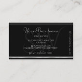 Luxe Silver Glitter Initialen Black Silvery Edge Visitekaartje (Achterkant)