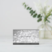 Luxe Silver Glitter Initialen Black Silvery Edge Visitekaartje (Staand voorkant)