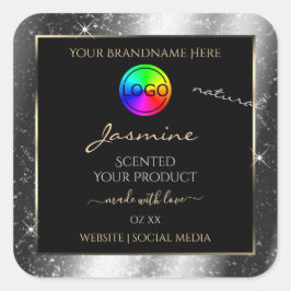 Luxe Silver Glitter Lijst Product Label en Logo