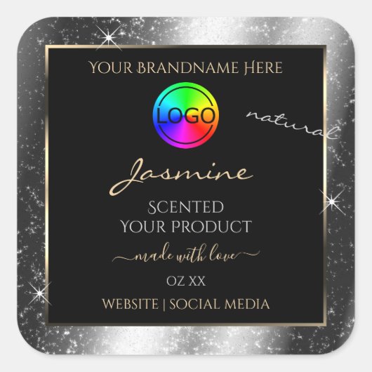 Luxe Silver Glitter Lijst Product Label en Logo (Voorkant)