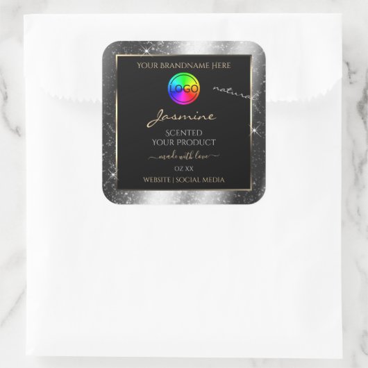Luxe Silver Glitter Lijst Product Label en Logo (Tas)