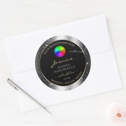 Luxe Silver Glitter Lijst Product Label en Logo (Envelop)