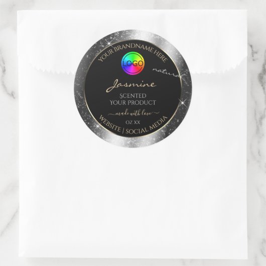 Luxe Silver Glitter Lijst Product Label en Logo (Tas)