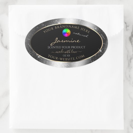 Luxe Silver Glitter Lijst Product Label en Logo (Tas)