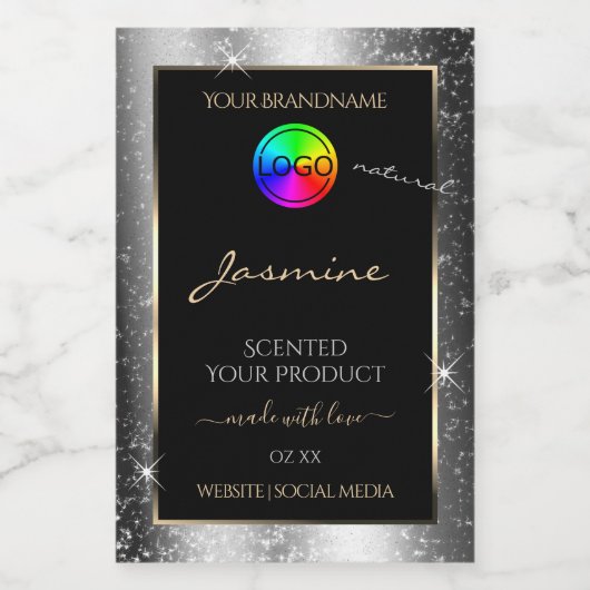 Luxe Silver Glitter Lijst Product Label en Logo Voedselcontainer Etiket (Enkel label)