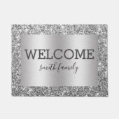 Luxe Silver Glitter Metallic Welkom, persoonlijk Deurmat (Voorkant)