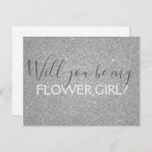 Luxe Silver Glitter & Sparkle Bloemenmeisje Uitnodiging Briefkaart (Voorkant / Achterkant)