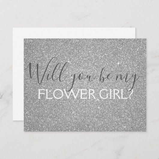 Luxe Silver Glitter & Sparkle Bloemenmeisje Uitnodiging Briefkaart (Voorkant / Achterkant)