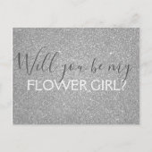Luxe Silver Glitter & Sparkle Bloemenmeisje Uitnodiging Briefkaart (Voorkant)