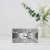 Luxe Silver Glitter Sparkle Stars en Logo Visitekaartje (Staand voorkant)