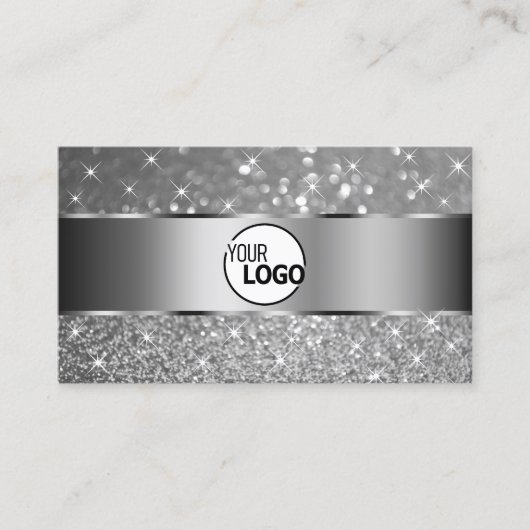 Luxe Silver Glitter Sparkle Stars en Logo Visitekaartje (Voorkant)