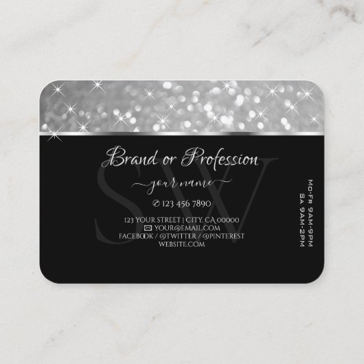 Luxe Silver Glitter Sparkle Stars Initialen Smart Visitekaartje (Achterkant)