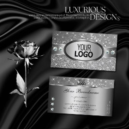 Luxe Silver Glitter Stars Diamonds toevoegen Logo  Visitekaartje