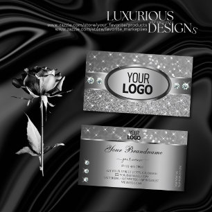 Luxe Silver Glitter Stars Diamonds toevoegen Logo  Visitekaartje