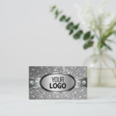 Luxe Silver Glitter Stars Diamonds toevoegen Logo  Visitekaartje (Staand voorkant)