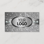 Luxe Silver Glitter Stars Diamonds toevoegen Logo  Visitekaartje (Voorkant)