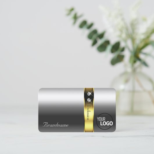 Luxe Silver Gold Decor Glamour Jewels add Logo Visitekaartje (Staand voorkant)