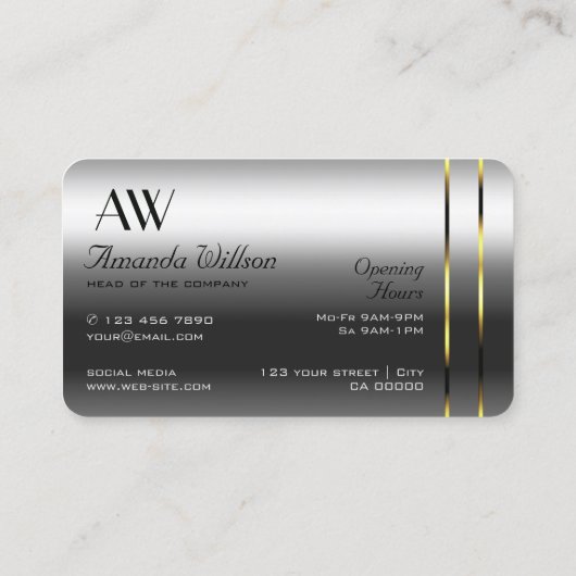 Luxe Silver Gold Decor Glamour Jewels Initialen Visitekaartje (Achterkant)