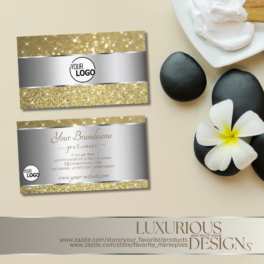 Luxe Silver Gold Glitter Spark Sterren en Logo Visitekaartje