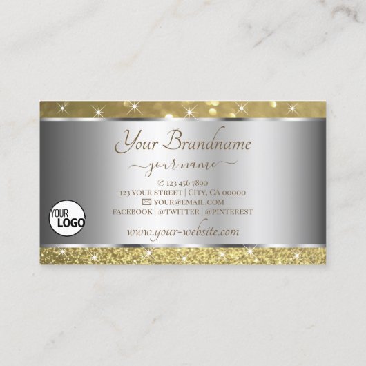 Luxe Silver Gold Glitter Spark Sterren en Logo Visitekaartje (Achterkant)