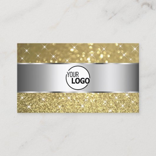 Luxe Silver Gold Glitter Spark Sterren en Logo Visitekaartje (Voorkant)
