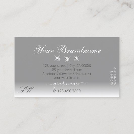 Luxe Silver Gray Ombre Initialen Visitekaartje (Achterkant)