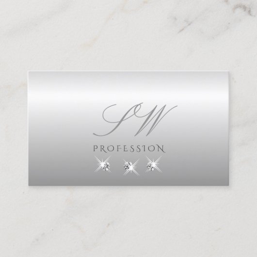 Luxe Silver Gray Ombre Initialen Visitekaartje (Voorkant)