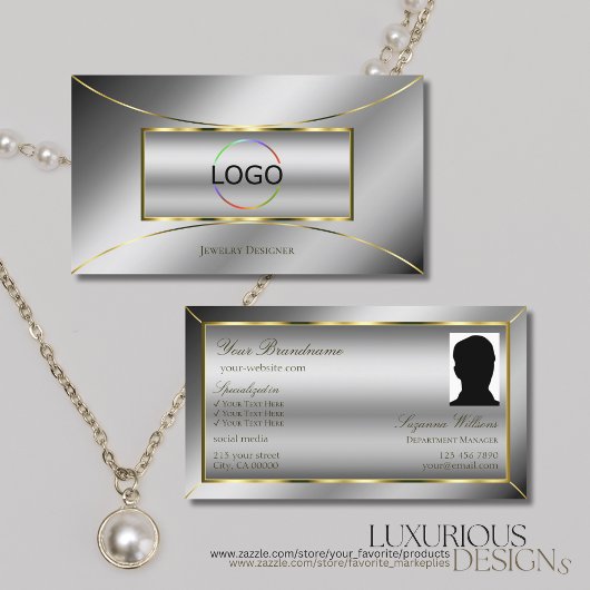 Luxe Silver Luxe Gold Decor met Logo en foto's Visitekaartje