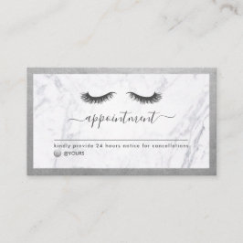 Luxe Silver & Marble Eyelash Beauty Appointment Visitekaartje