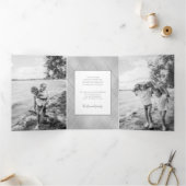 Luxe Silver met stijlvolle, diagonale zilverlijnen Drieluik Wenskaart (Binnen)