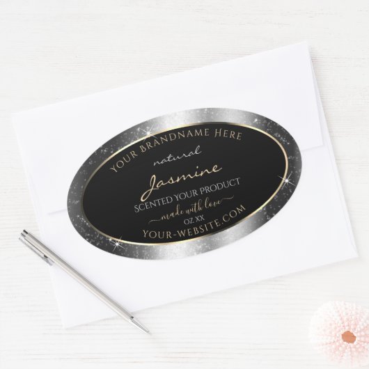 Luxe Silver Sparkle Glitter Lijst Productlabel Ovale Sticker (Envelop)