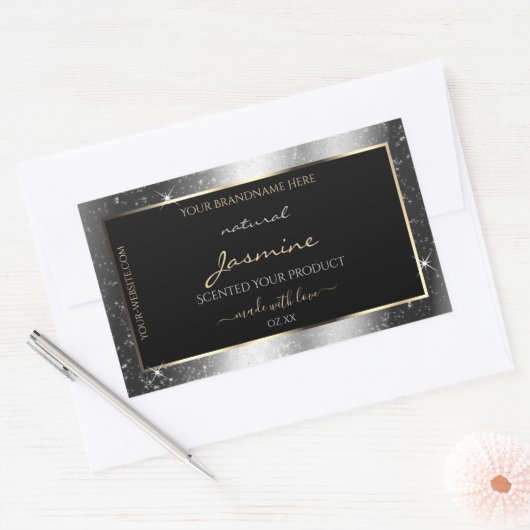 Luxe Silver Sparkle Glitter Lijst Productlabel Rechthoekige Sticker (Envelop)