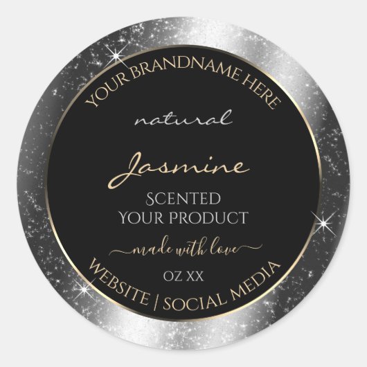 Luxe Silver Sparkle Glitter Lijst Productlabel Ronde Sticker (Voorkant)